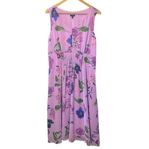 Talbots Ruched Midi Dress Women 12 Purple Floral Sleeveless Vneck Chiffon Spring